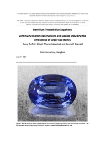Beryllium treated blue sapphires: Continuing market observations and update including the emergence of larger size stones